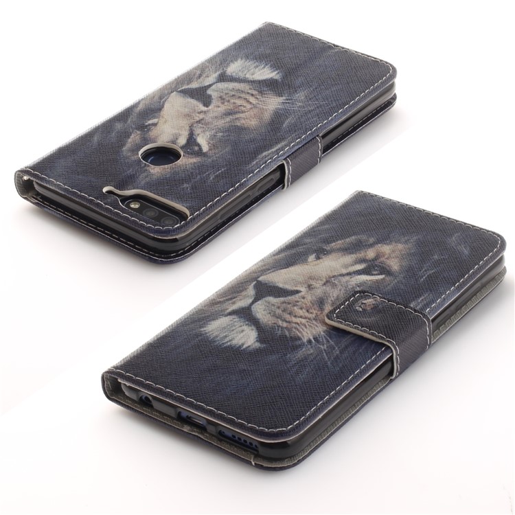 Pattern Printing Wallet Stand Leather Cover for Huawei Honor 7C / Enjoy 8 /Y7 Prime (2018) - Lion-4