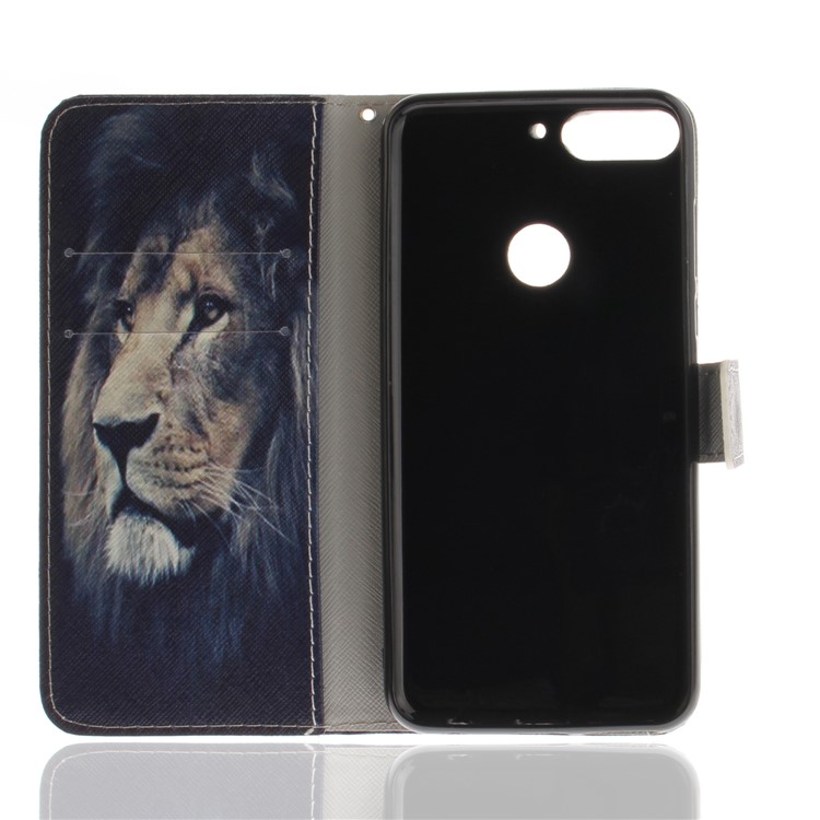 Pattern Printing Wallet Stand Leather Cover for Huawei Honor 7C / Enjoy 8 /Y7 Prime (2018) - Lion-8