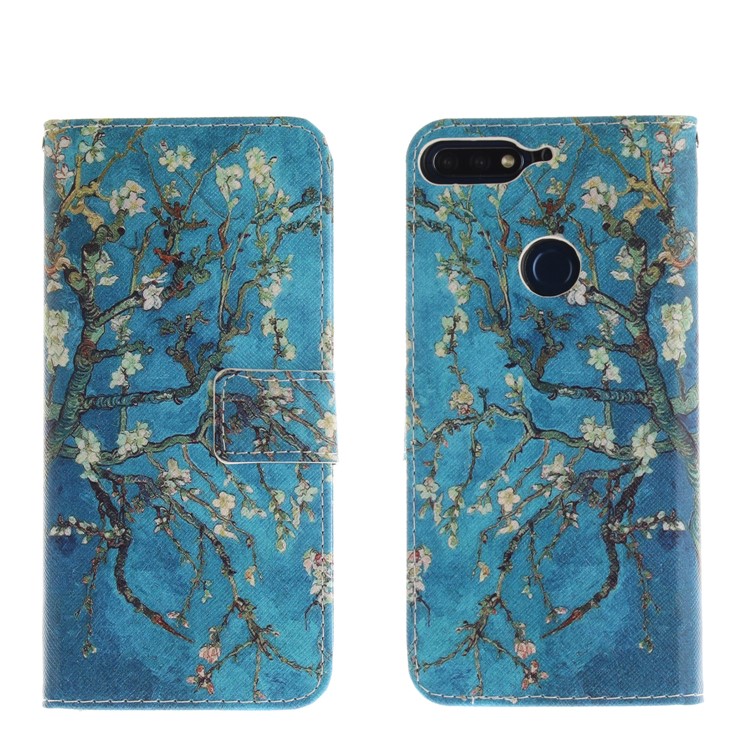 Pattern Printing Wallet Stand Leather Shell for Huawei Honor 7C / Enjoy 8 /Y7 Prime (2018) - Almond Tree in Blossom-3