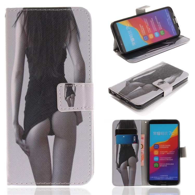 Pattern Printing Wallet Stand Leather Phone Case for Huawei Honor 7C / Enjoy 8 /Y7 Prime (2018) - Hot Girl-1