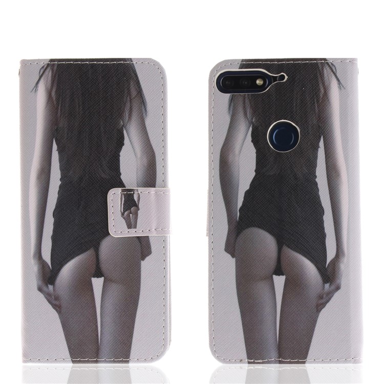 Pattern Printing Wallet Stand Leather Phone Case for Huawei Honor 7C / Enjoy 8 /Y7 Prime (2018) - Hot Girl-3