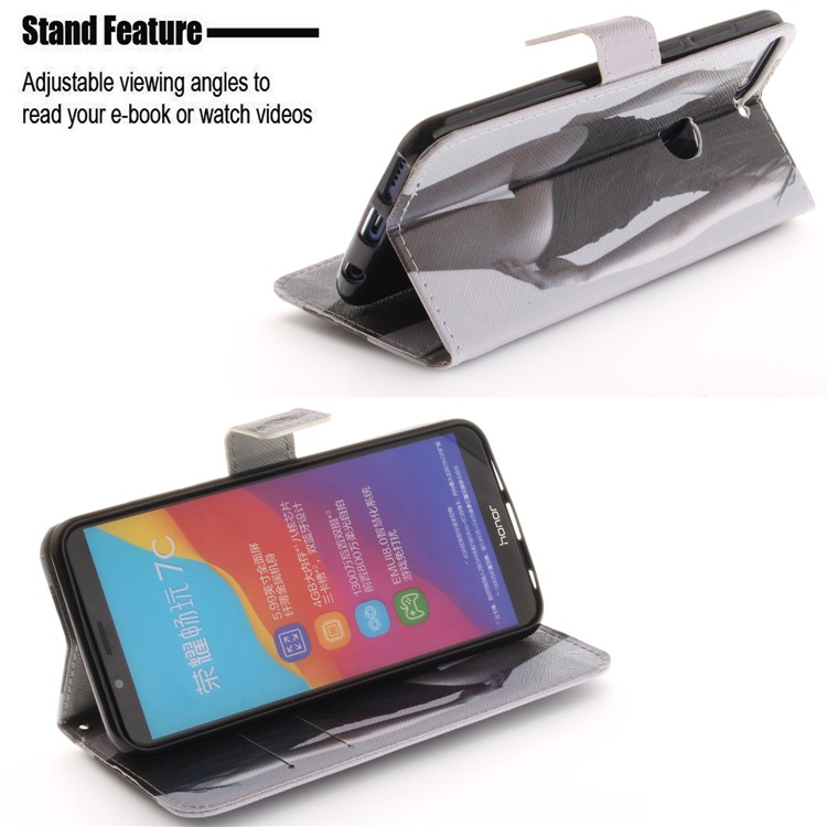 Pattern Printing Wallet Stand Leather Phone Case for Huawei Honor 7C / Enjoy 8 /Y7 Prime (2018) - Hot Girl-5