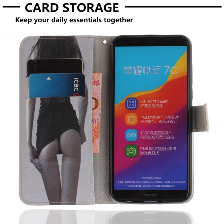 Pattern Printing Wallet Stand Leather Phone Case for Huawei Honor 7C / Enjoy 8 /Y7 Prime (2018) - Hot Girl-7