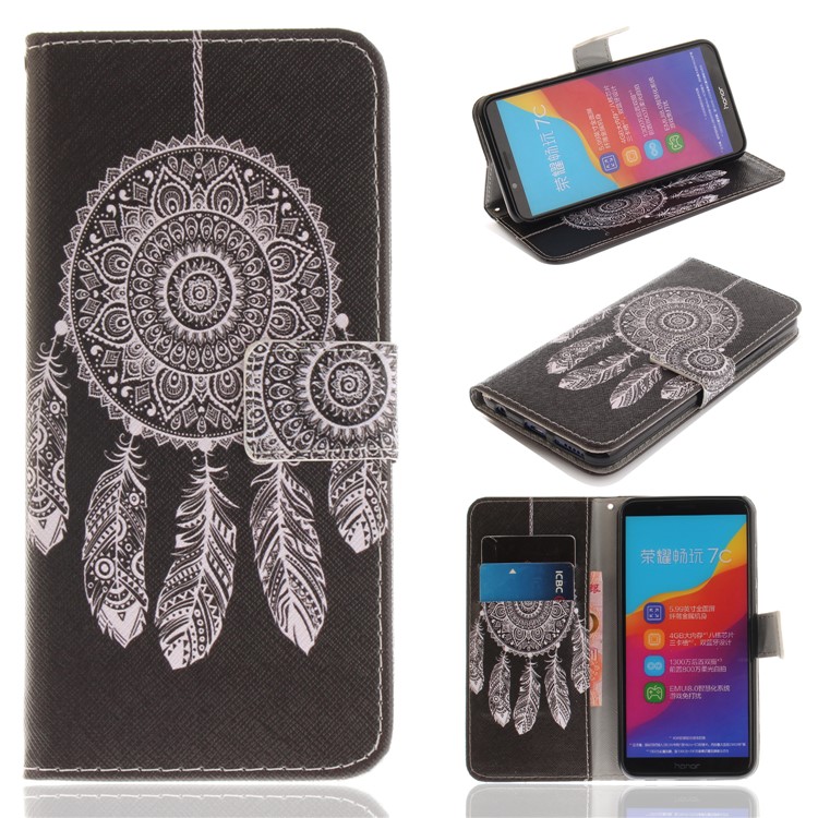 Pattern Printing Wallet Stand Leather Phone Cover for Huawei Honor 7C / Enjoy 8 /Y7 Prime (2018) - Tribal Dream Catcher-1