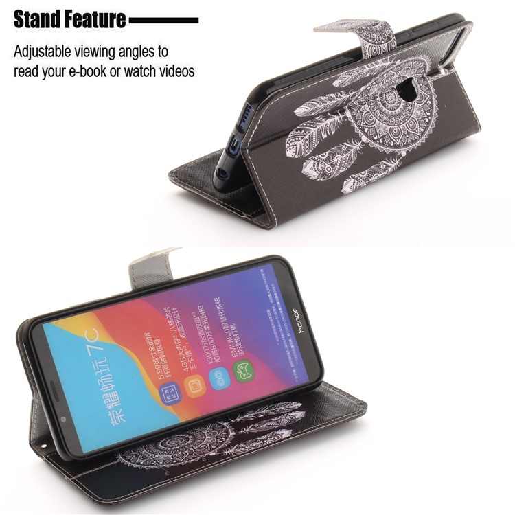 Pattern Printing Wallet Stand Leather Phone Cover for Huawei Honor 7C / Enjoy 8 /Y7 Prime (2018) - Tribal Dream Catcher-5