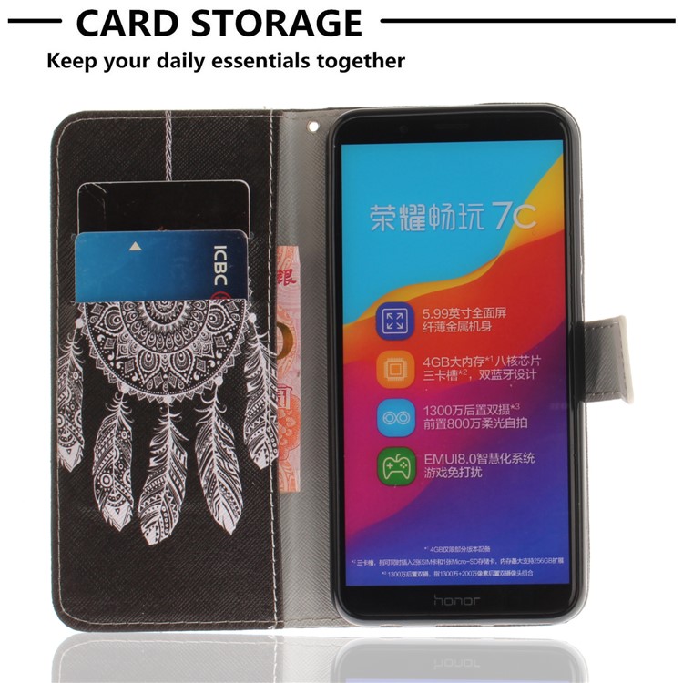 Pattern Printing Wallet Stand Leather Phone Cover for Huawei Honor 7C / Enjoy 8 /Y7 Prime (2018) - Tribal Dream Catcher-7