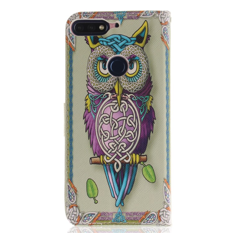 Pattern Printing Wallet Stand Leather Phone Shell for Huawei Honor 7C / Enjoy 8 /Y7 Prime (2018) - Colorful Owl-2