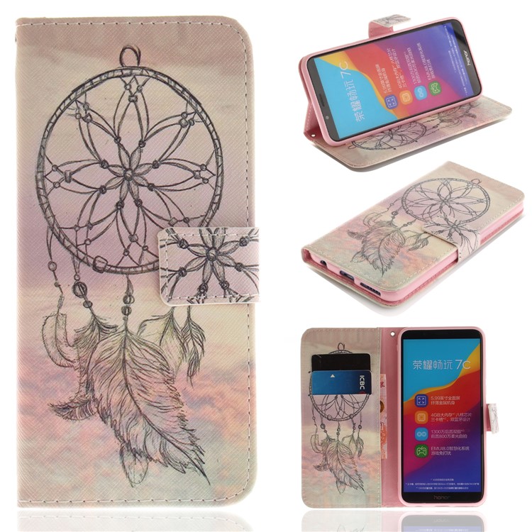 Patterned Wallet Stand Leather Mobile Case for Huawei Honor 7C / Enjoy 8 /Y7 Prime (2018) - Dream Catcher-1