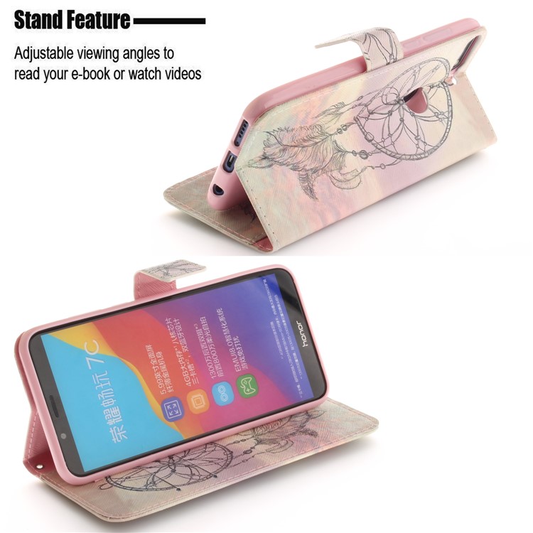 Patterned Wallet Stand Leather Mobile Case for Huawei Honor 7C / Enjoy 8 /Y7 Prime (2018) - Dream Catcher-5