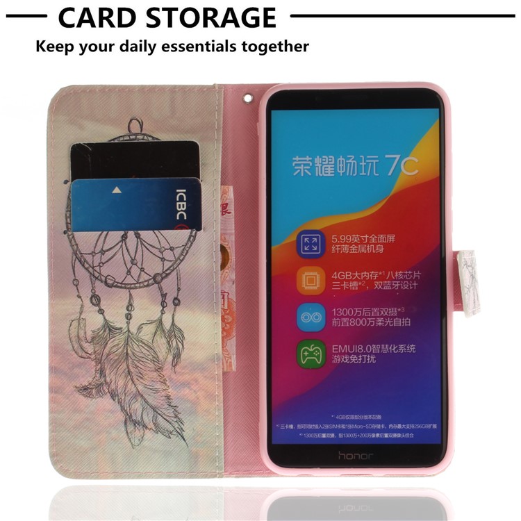 Patterned Wallet Stand Leather Mobile Case for Huawei Honor 7C / Enjoy 8 /Y7 Prime (2018) - Dream Catcher-7