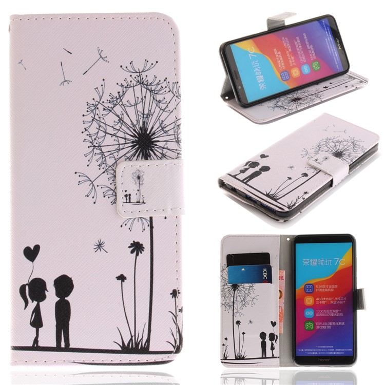 Patterned Wallet Stand PU Leather Mobile Cover for Huawei Honor 7C / Enjoy 8 /Y7 Prime (2018) - Dandelion and Lovers-1