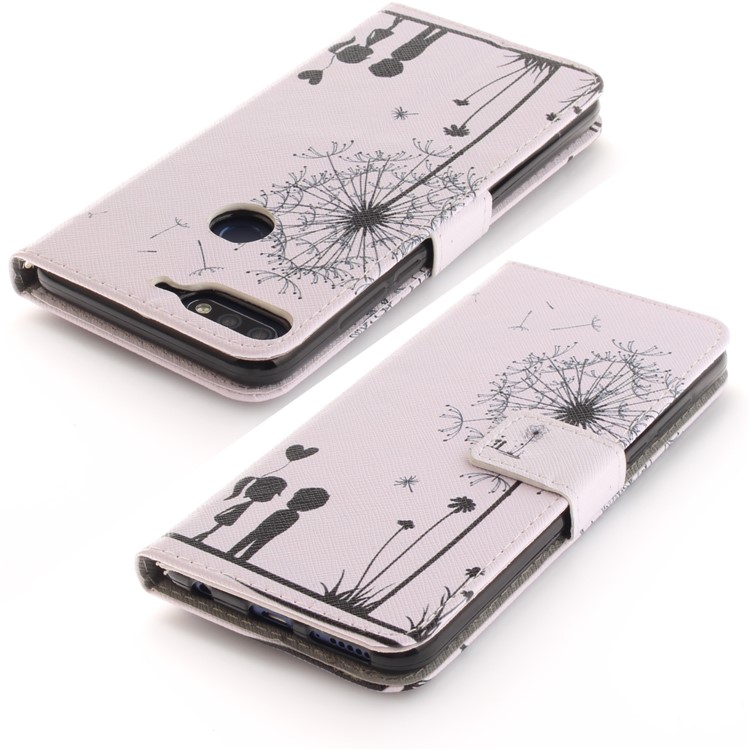 Patterned Wallet Stand PU Leather Mobile Cover for Huawei Honor 7C / Enjoy 8 /Y7 Prime (2018) - Dandelion and Lovers-4