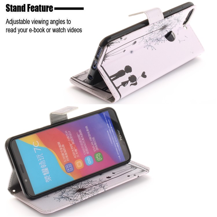 Patterned Wallet Stand PU Leather Mobile Cover for Huawei Honor 7C / Enjoy 8 /Y7 Prime (2018) - Dandelion and Lovers-5