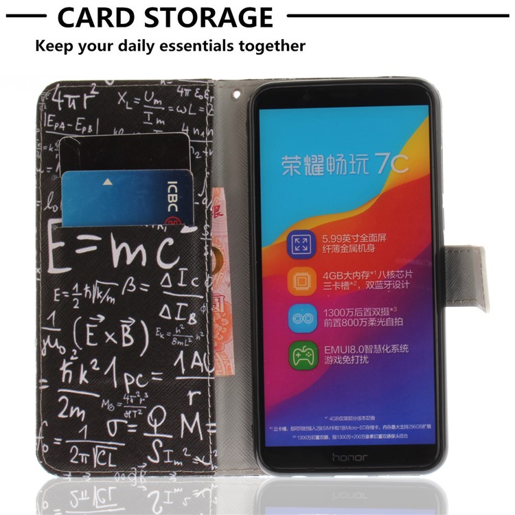 Patterned Wallet Stand Leather Protector Case for Huawei Honor 7C / Enjoy 8 /Y7 Prime (2018) - Formula-7