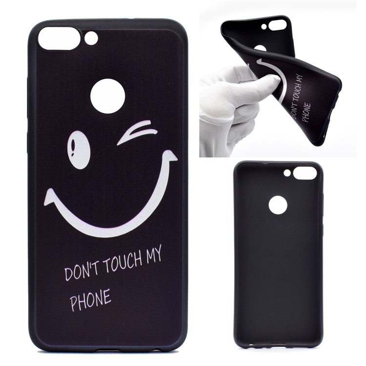 Patterned TPU Mobile Cover for Huawei P Smart / Enjoy 7S - Blink Eyes and Do Not Touch My Phone-1