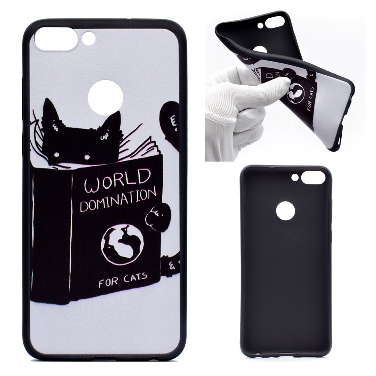 Patterned TPU Mobile Case for Huawei P Smart / Enjoy 7S - Cat Reading-1