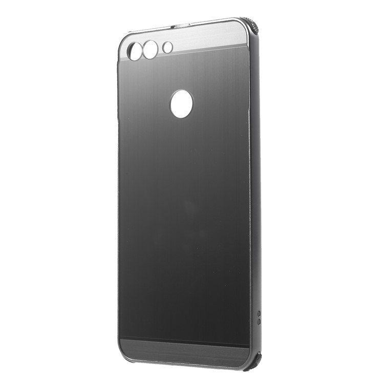 Slide-on Drop-proof Brushed PC Plate + Metal Bumper Hybrid Case for Huawei P Smart / Enjoy 7S - Black-2