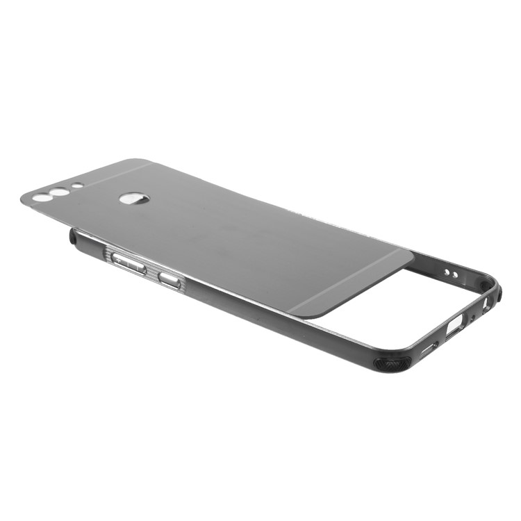 Slide-on Drop-proof Brushed PC Plate + Metal Bumper Hybrid Case for Huawei P Smart / Enjoy 7S - Black-6