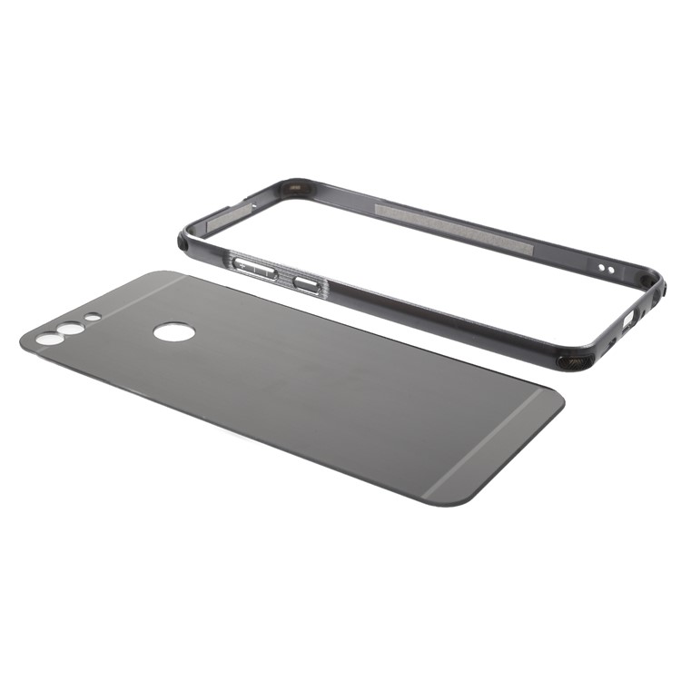 Slide-on Drop-proof Brushed PC Plate + Metal Bumper Hybrid Case for Huawei P Smart / Enjoy 7S - Black-7