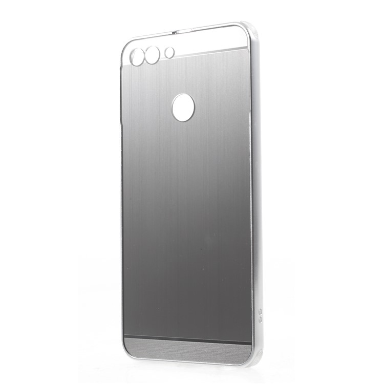 Slide-on Drop-proof Brushed PC Plate + Metal Bumper Hybrid Shell Case for Huawei P Smart / Enjoy 7S - Grey-2
