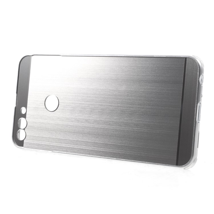 Slide-on Drop-proof Brushed PC Plate + Metal Bumper Hybrid Shell Case for Huawei P Smart / Enjoy 7S - Grey-3