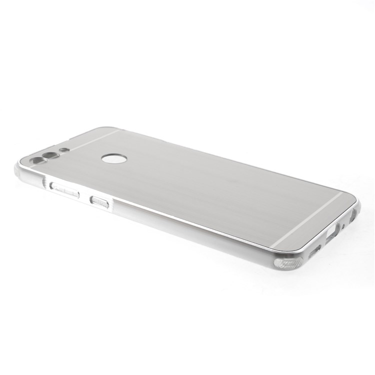 Slide-on Drop-proof Brushed PC Plate + Metal Bumper Hybrid Shell Case for Huawei P Smart / Enjoy 7S - Grey-4