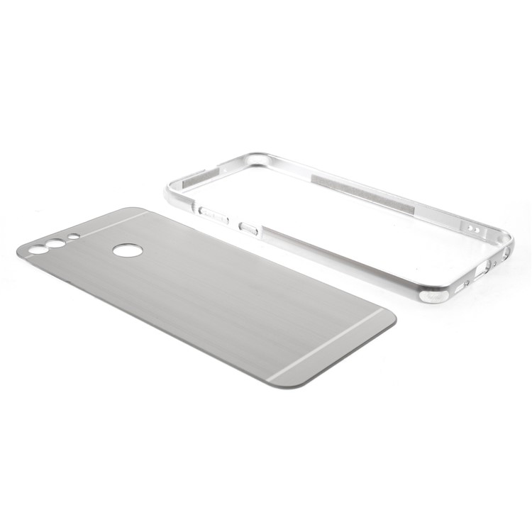Slide-on Drop-proof Brushed PC Plate + Metal Bumper Hybrid Shell Case for Huawei P Smart / Enjoy 7S - Grey-5