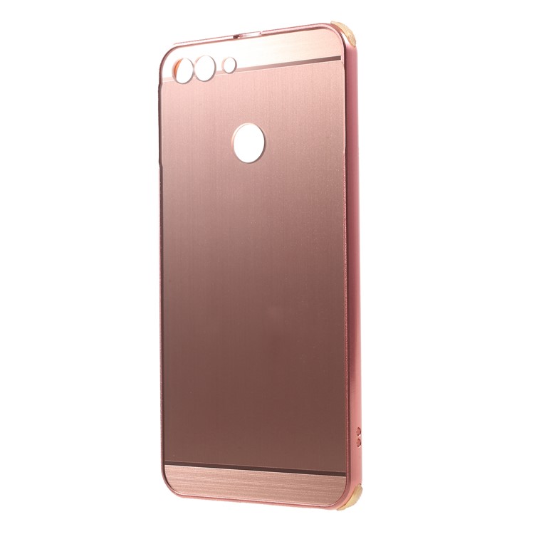 Slide-on Drop-proof Brushed PC Plate + Metal Bumper Hybrid Cover for Huawei P Smart / Enjoy 7S - Rose Gold-2