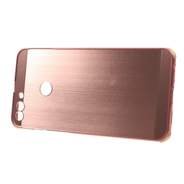 Slide-on Drop-proof Brushed PC Plate + Metal Bumper Hybrid Cover for Huawei P Smart / Enjoy 7S - Rose Gold-3