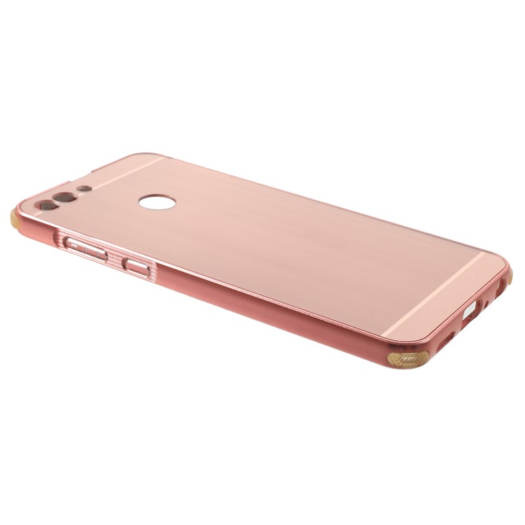 Slide-on Drop-proof Brushed PC Plate + Metal Bumper Hybrid Cover for Huawei P Smart / Enjoy 7S - Rose Gold-4