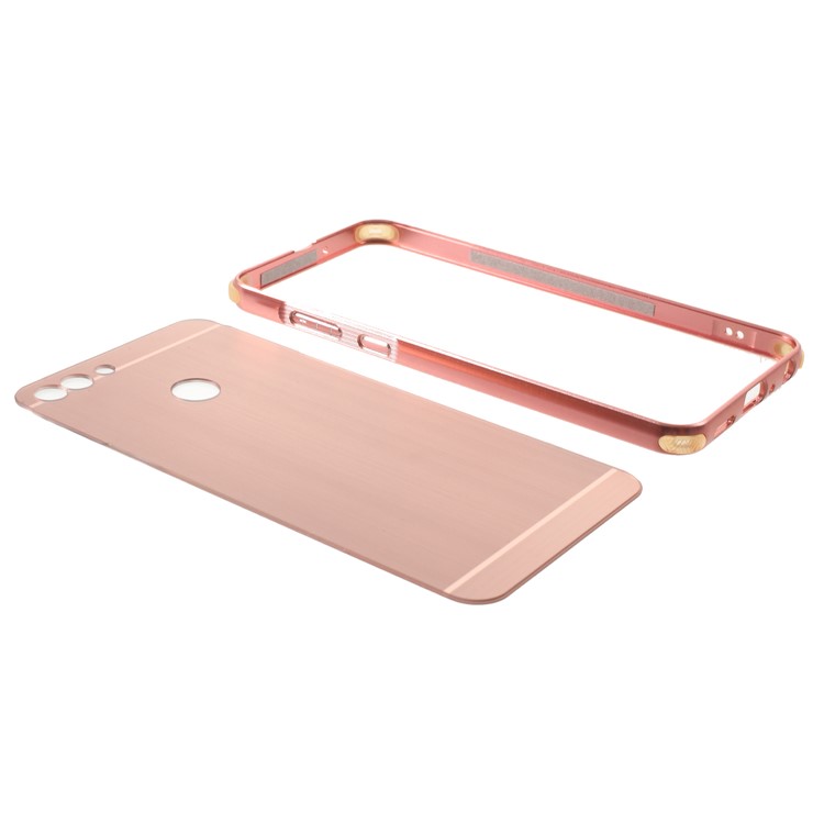 Slide-on Drop-proof Brushed PC Plate + Metal Bumper Hybrid Cover for Huawei P Smart / Enjoy 7S - Rose Gold-5