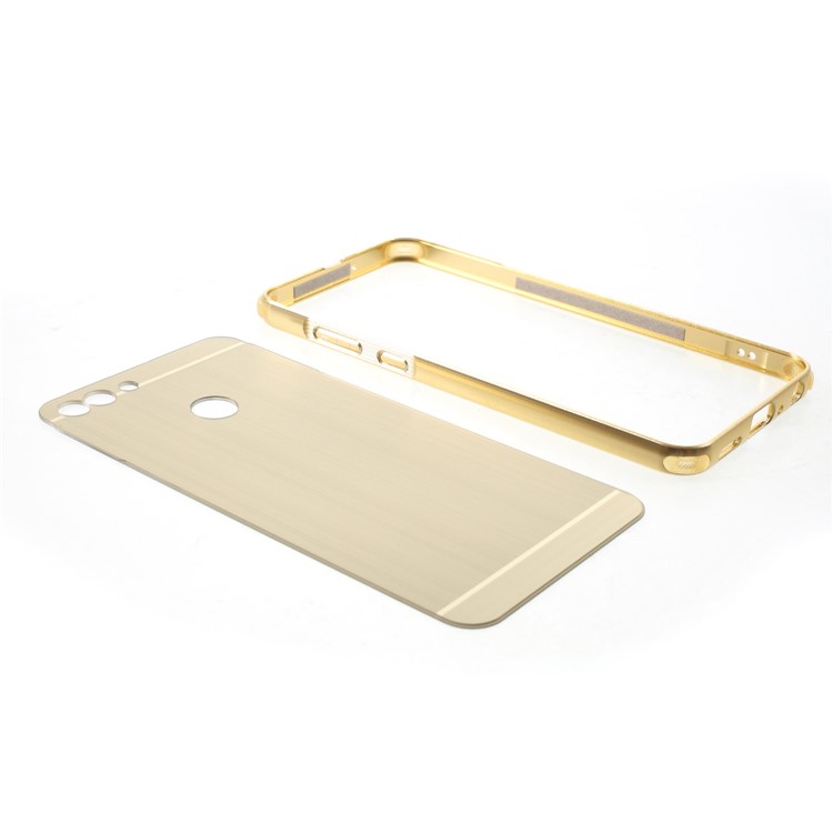 Slide-on Drop-proof Brushed PC Plate + Metal Bumper Combo Case for Huawei P Smart / Enjoy 7S - Gold-5