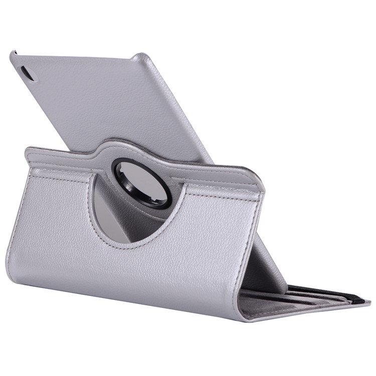 Litchi Skin Leather Shell Case with Rotating Stand for Huawei MediaPad M5 8 - Silver-7