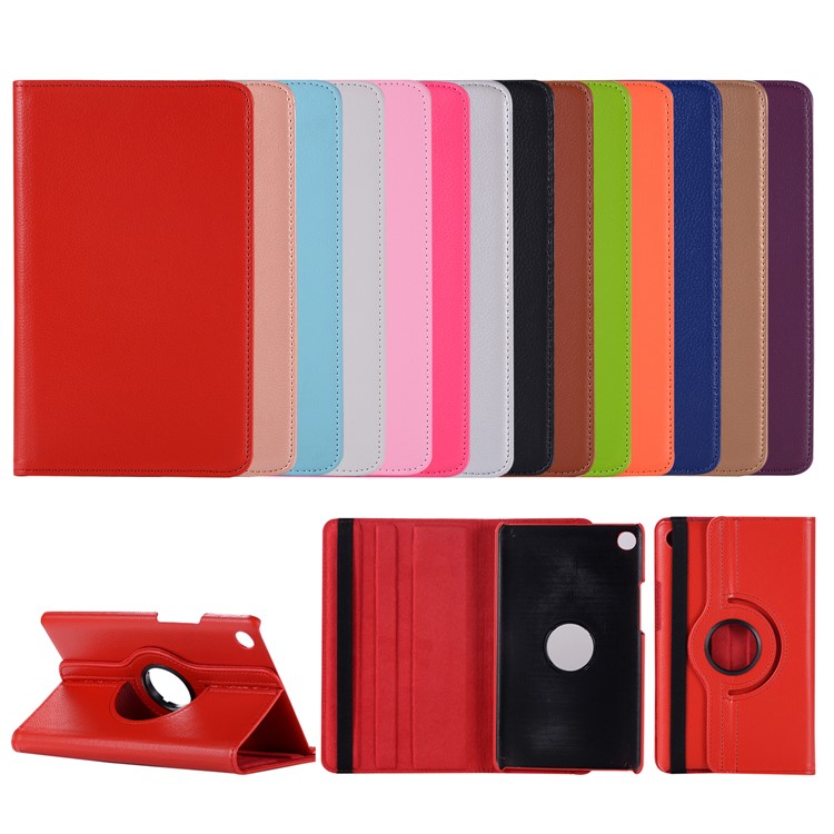 Litchi Skin Leather Protection Case with Rotating Stand for Huawei MediaPad M5 8 - Red-6