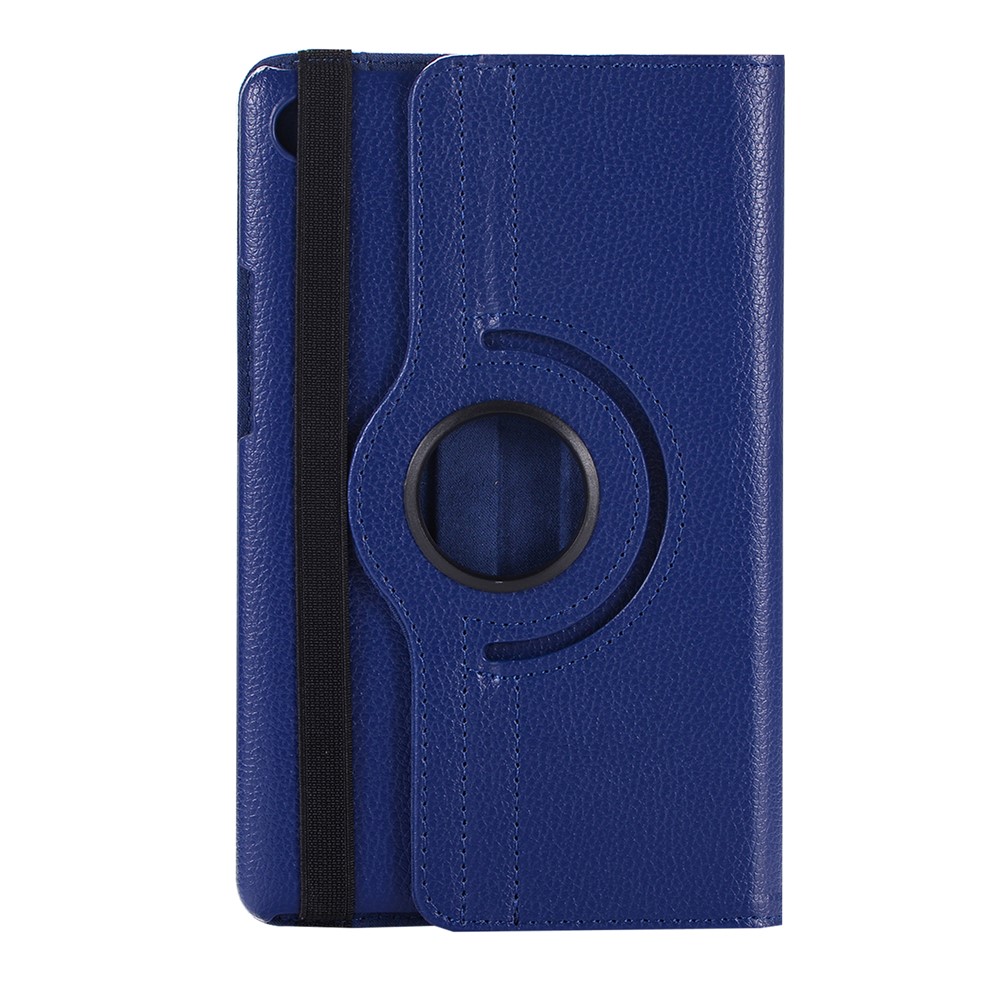 Étui en Cuir de Texture Litchi Avec Support en Rotation Pour Huawei Mediapad M5 8 - Bleu Foncé