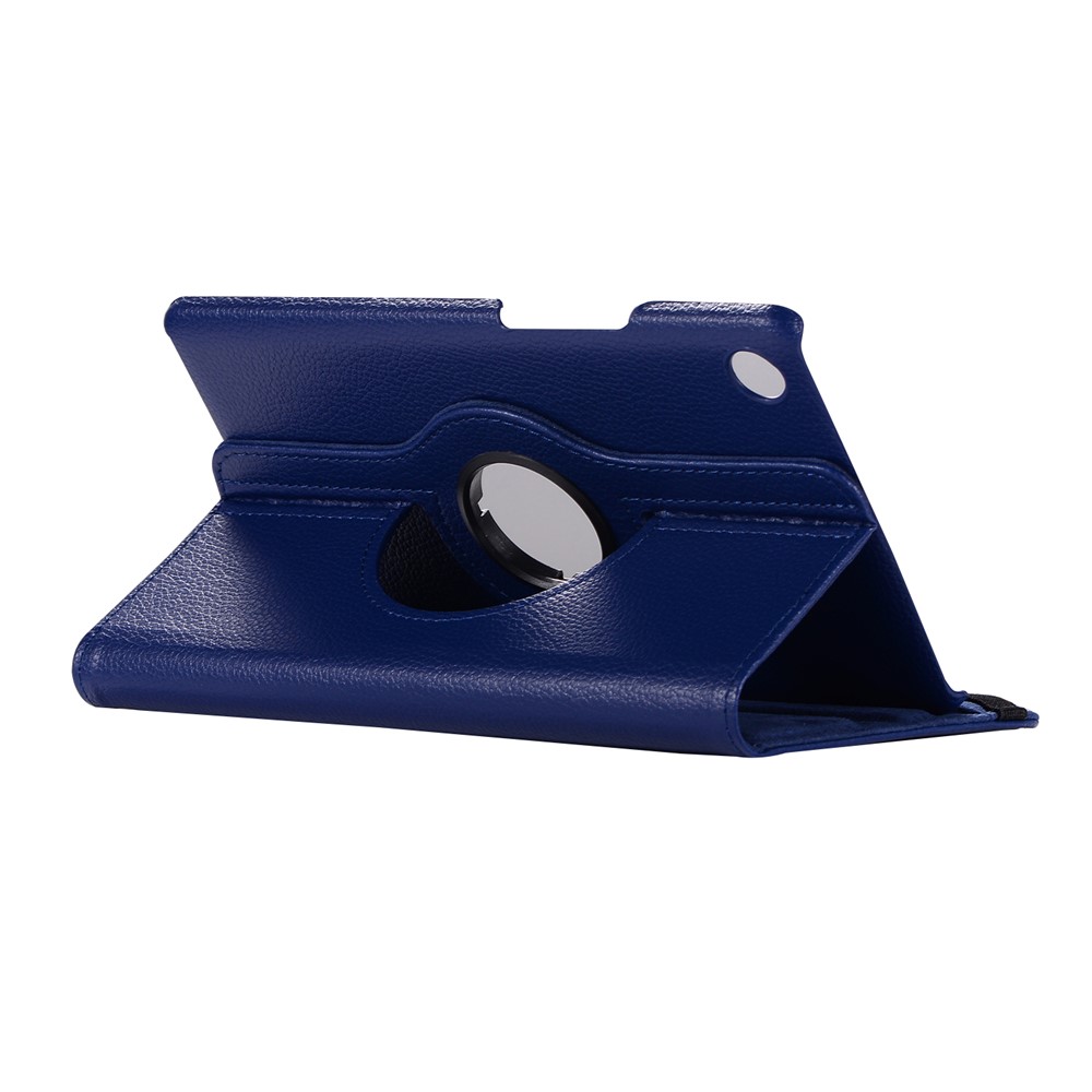 Étui en Cuir de Texture Litchi Avec Support en Rotation Pour Huawei Mediapad M5 8 - Bleu Foncé