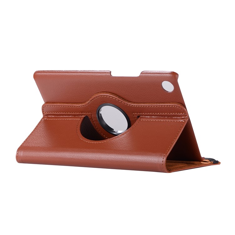 Litchi Skin Leather Cover Shell Case with Rotating Stand for Huawei MediaPad M5 8 - Brown-4