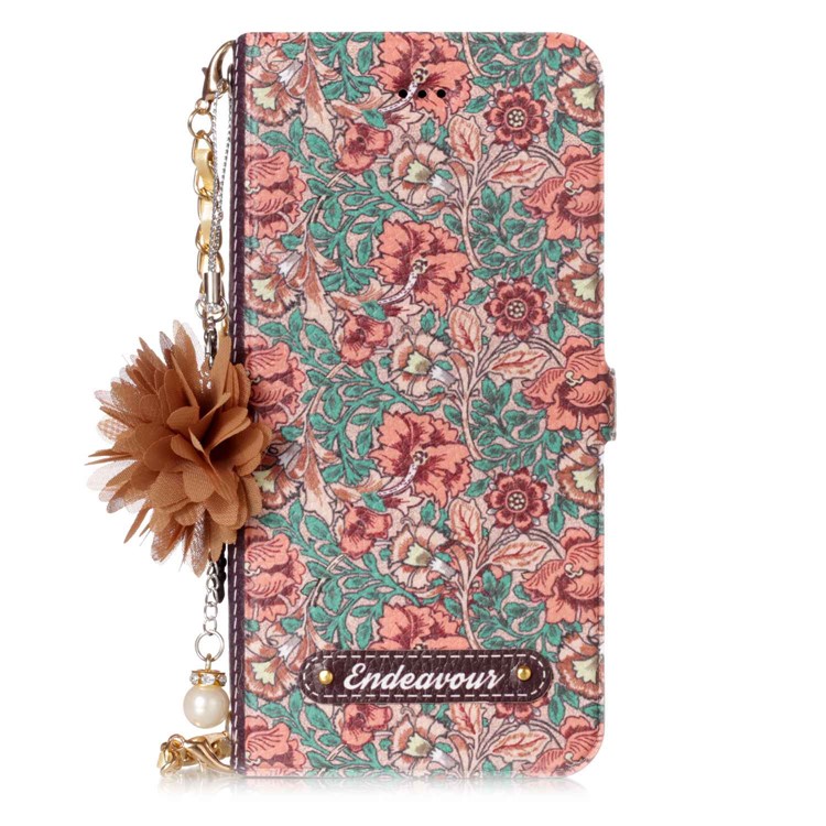 Flower Pattern PU Leather Card Holder Phone Case + Metal Chain for Huawei P10 Lite - Flowers and Leaves Pattern-2