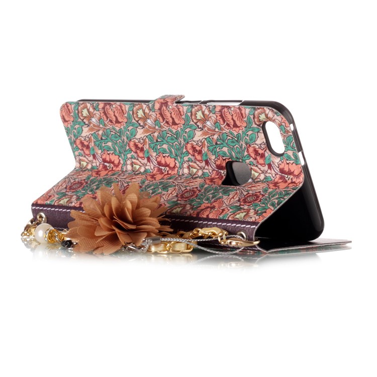 Flower Pattern PU Leather Card Holder Phone Case + Metal Chain for Huawei P10 Lite - Flowers and Leaves Pattern-4