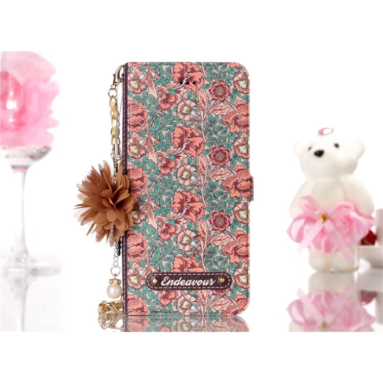 Flower Pattern PU Leather Card Holder Phone Case + Metal Chain for Huawei P10 Lite - Flowers and Leaves Pattern-7