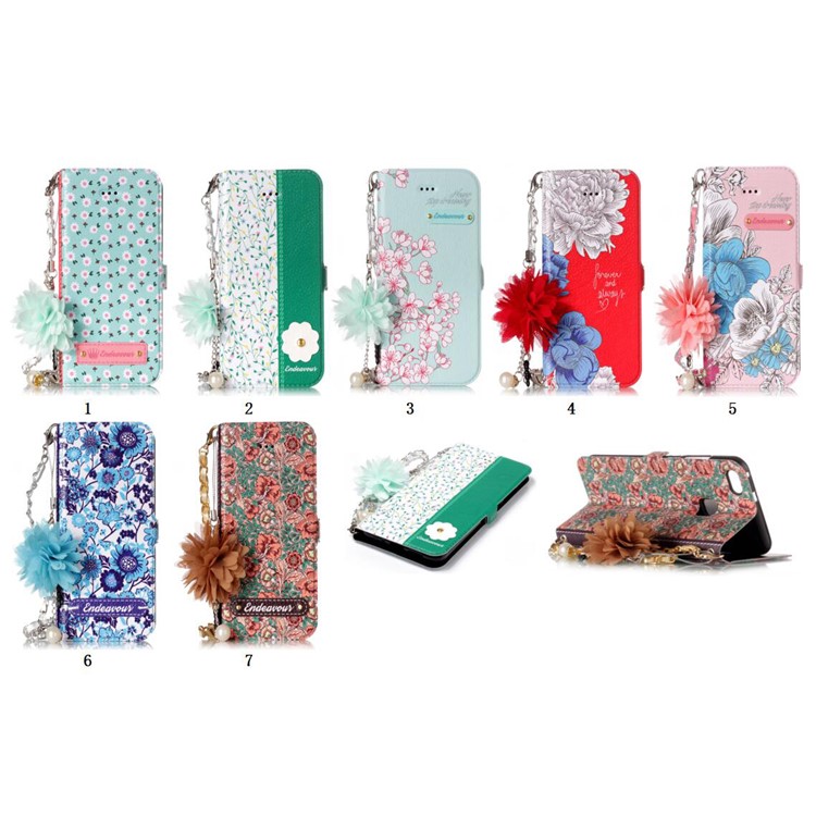 Flower Pattern PU Leather Card Holder Phone Case + Metal Chain for Huawei P10 Lite - Flowers and Leaves Pattern-9
