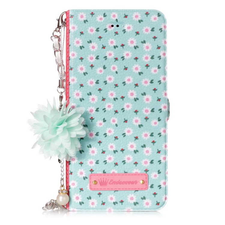 Flower Pattern Card Holder Leather Cover + Metal Chain for Huawei P10 Lite - Fresh White Flowers-2