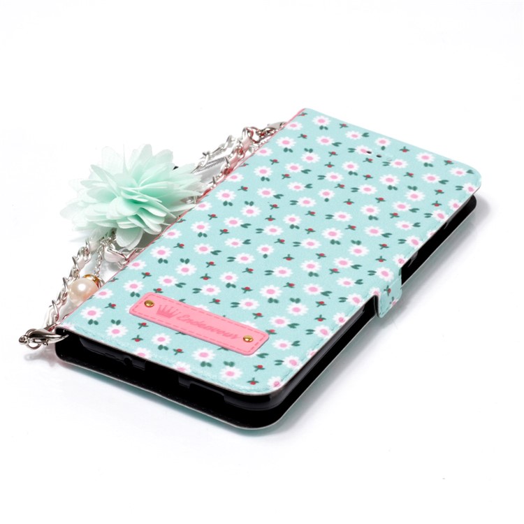 Flower Pattern Card Holder Leather Cover + Metal Chain for Huawei P10 Lite - Fresh White Flowers-5