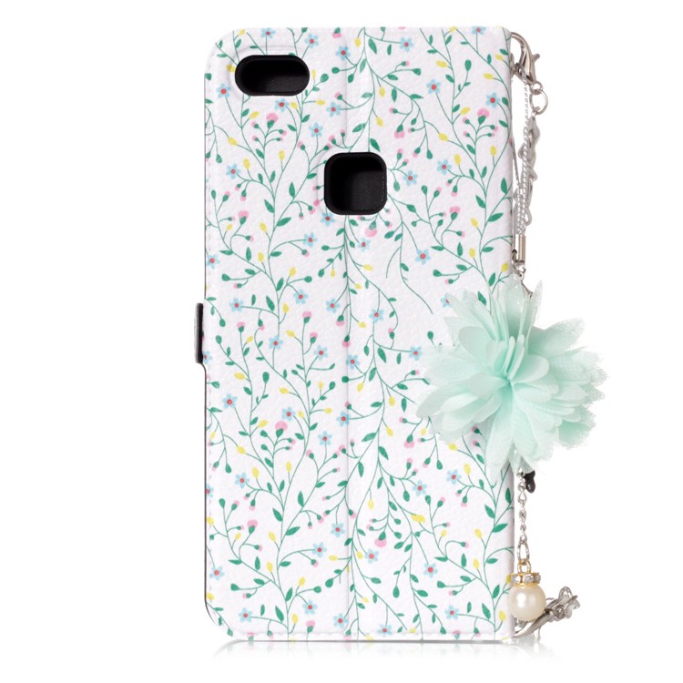Flower Pattern Stand Leather Card Holder Shell + Metal Chain for Huawei P10 Lite - Branches Pattern-3