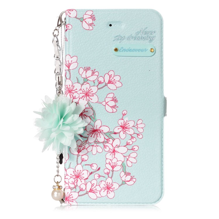 Flower Pattern Stand Leather Mobile Casing + Metal Chain for Huawei P10 Lite - Peach Blossom-2