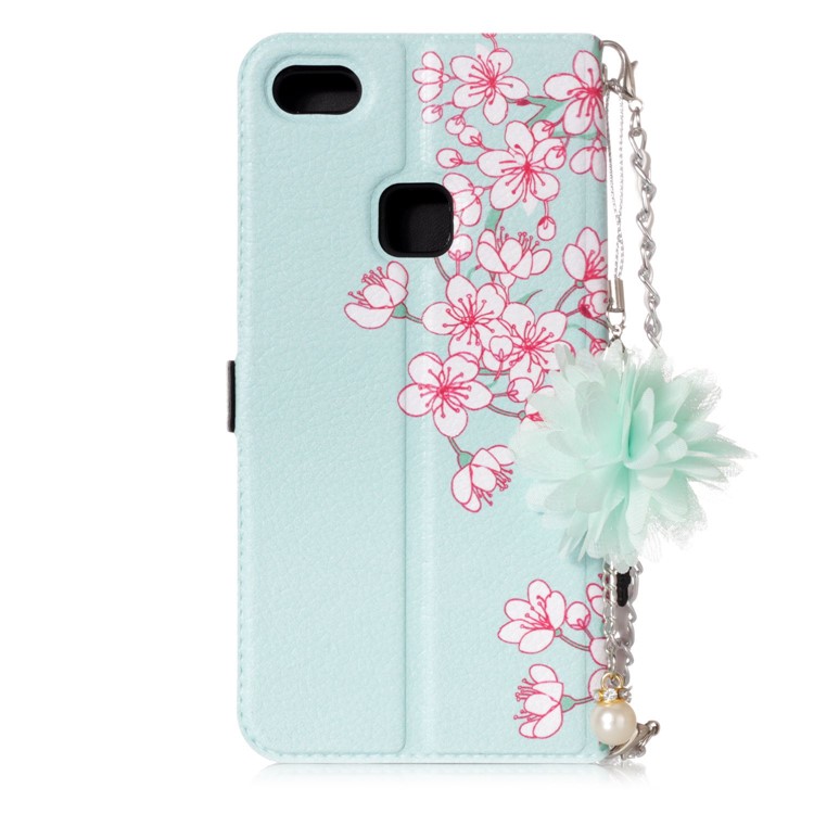 Flower Pattern Stand Leather Mobile Casing + Metal Chain for Huawei P10 Lite - Peach Blossom-3