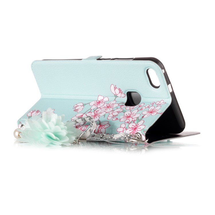 Flower Pattern Stand Leather Mobile Casing + Metal Chain for Huawei P10 Lite - Peach Blossom-4