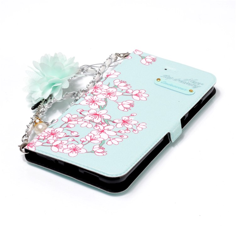 Flower Pattern Stand Leather Mobile Casing + Metal Chain for Huawei P10 Lite - Peach Blossom-5