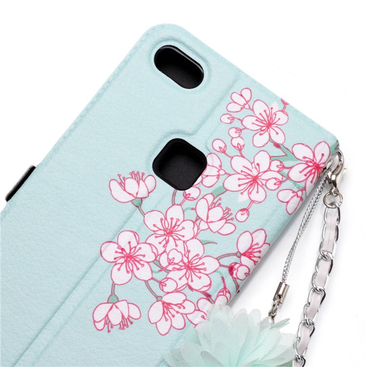 Flower Pattern Stand Leather Mobile Casing + Metal Chain for Huawei P10 Lite - Peach Blossom-6