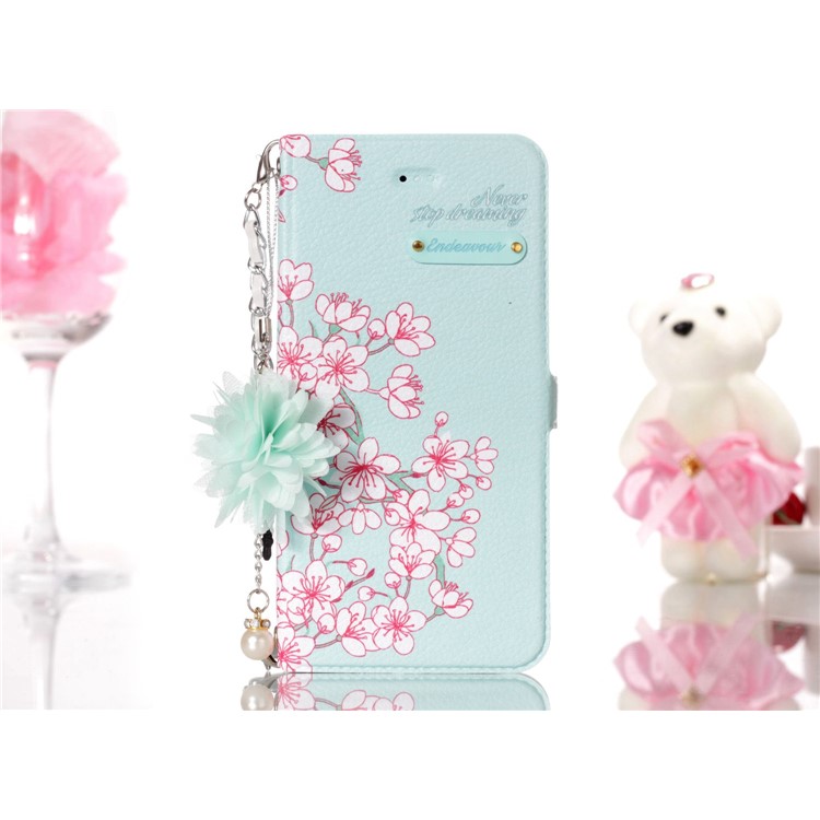 Flower Pattern Stand Leather Mobile Casing + Metal Chain for Huawei P10 Lite - Peach Blossom-7